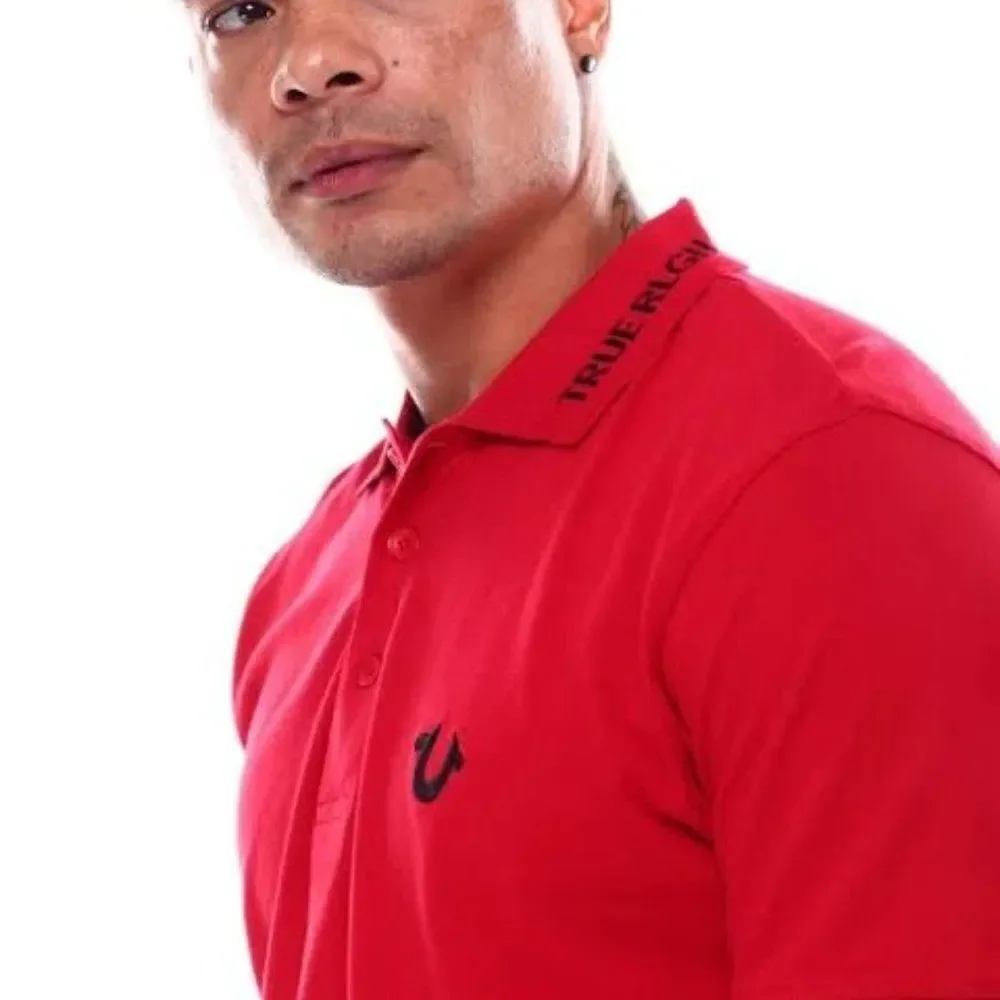 True Religion Braded Logo Collar Red Polo Shirt Size L/G